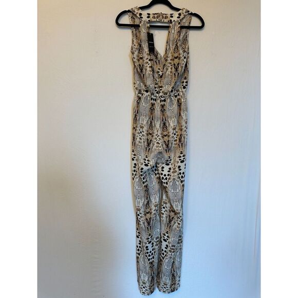 Y2K Bebe Animal Print V-Neck Cut-Out Back Wide Leg Sleeveless Jumpsuit Sz 0 NWT! - Picture 6 of 9